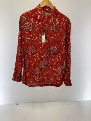 ハワイ製/オープンカラー/開襟/アロハシャツ/長袖シャツ/S/レーヨン/RED/総柄/1402