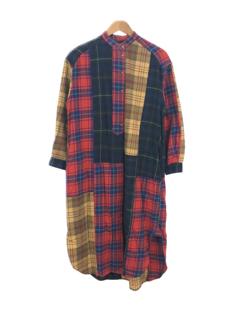 ロングネルシャツワンピース Free コットン マルチカラー チェック バンドカラー クレイジーパターン Elearning Minmba Com