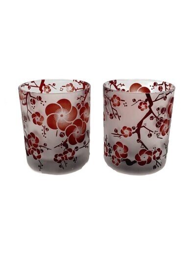 商品画像：グラス/2点セット/RED/梅と鶯　春恋グラス 1