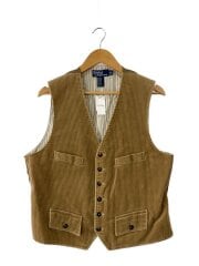 90s頃/マカオ製/4B/太畝/裏地キュプラ/ジレベスト/L/コーデュロイ/BEG