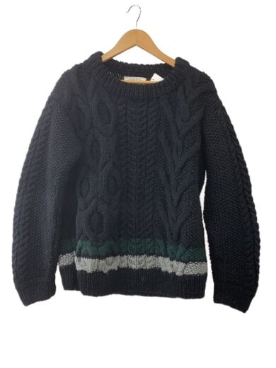 商品画像：別注/アランケーブルクルーネックニット・セーター(厚手)/M/ウール/BLK/18f-js-nhk-01 1