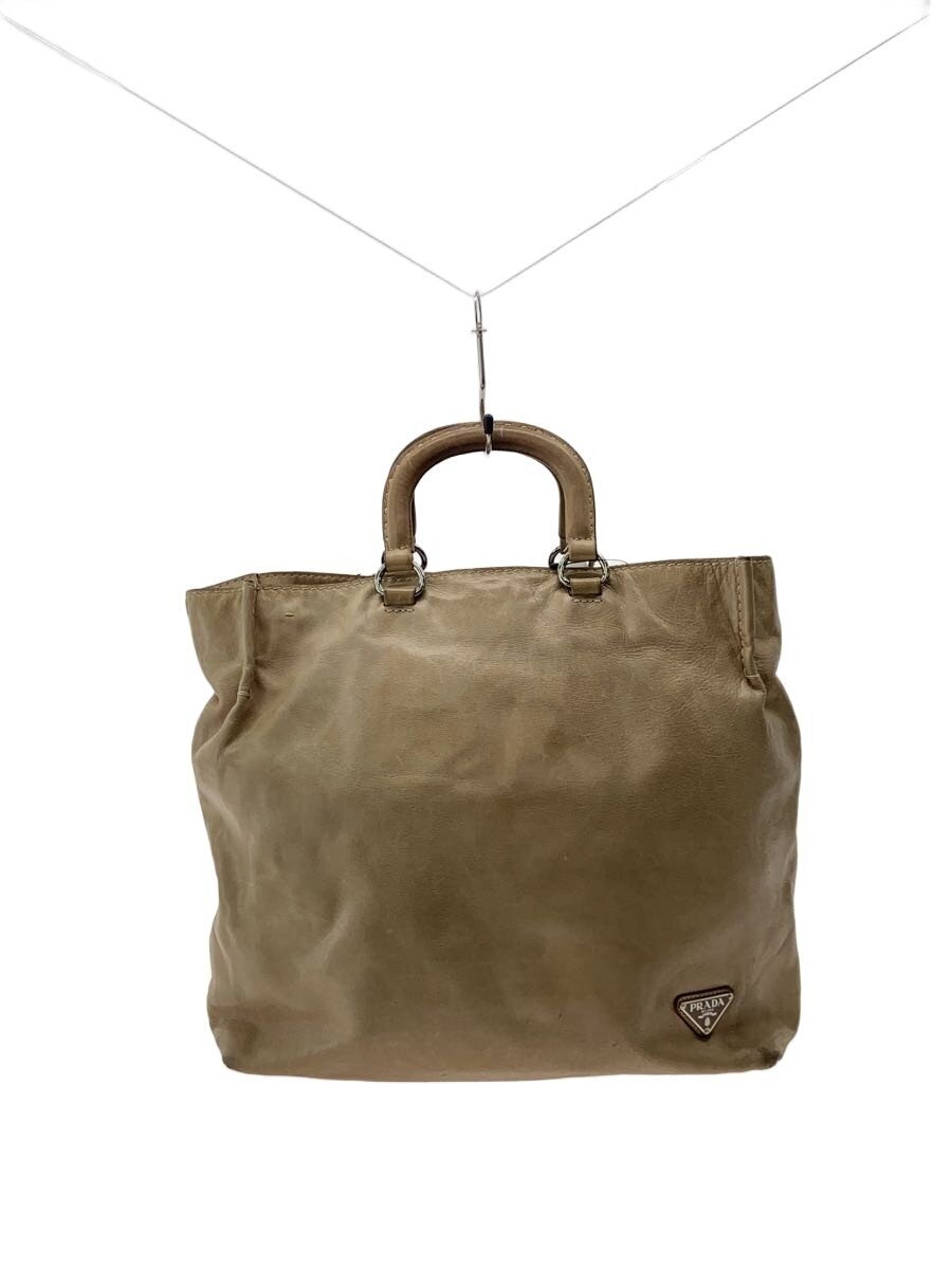 PRADA / vitello /shineトートバッグ/レザー/BEG/無地