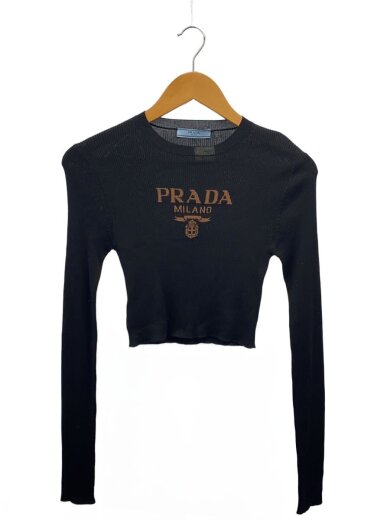 商品画像：ロゴ入りシルククロップドセーター/ニット・セーター(薄手)/38/シルク/BLK/P24S1G// 1