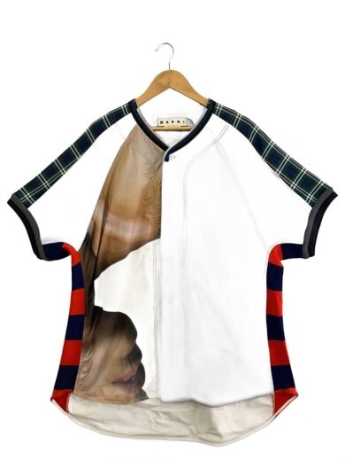 商品画像：19SS/ベースボールシャツ/パッチワーク/44/ナイロン/GRY/総柄/cumu0058lq 1