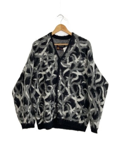商品画像：シャギーニットカーディガン/SIZE:M/アクリル/ブラック/トライバルカモ柄 1