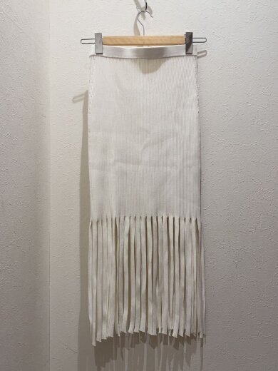 商品画像：リブフリンジスカート/ロングスカート/レーヨン/ホワイト/無地/23-080-042-7000 2