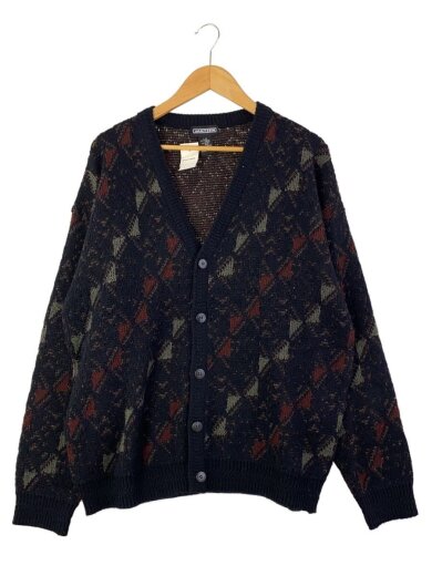 商品画像：90s/design acrylic knit cardigan/L/アクリル/BLK/総柄 1