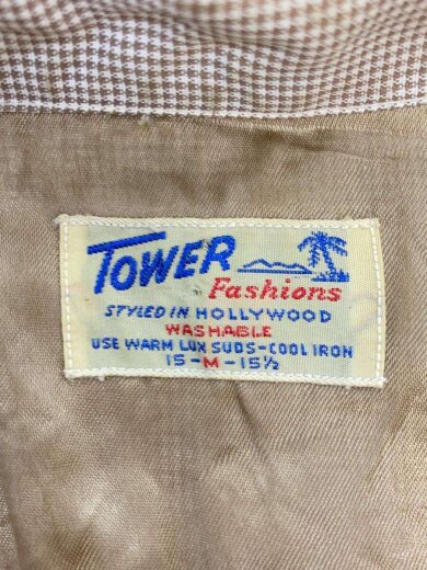 商品画像：60s/ギンガムチェックレーヨンオープンカラーシャツ/M/茶/ピンズ跡・ポケット汚れ・襟汚れ 3