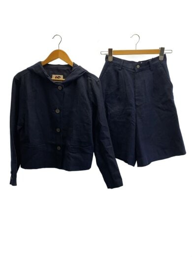 商品画像：90s/リネンセットアップ/フーデッドジャケット×ショートパンツ/M/紺/ネイビー 1