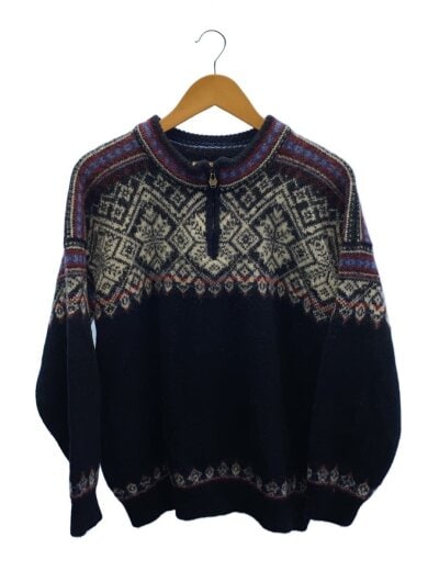 商品画像：00s/ハーフジップノルディックセーター/L/ウール/ネイビー/紺/求心柄 1