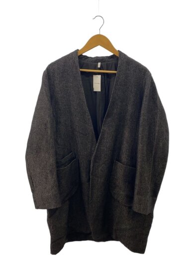 商品画像：シェットランドウール＆リネン交織 ブロークンツイル ノーカラージャケット/S/ウール/チャコールグレー 1