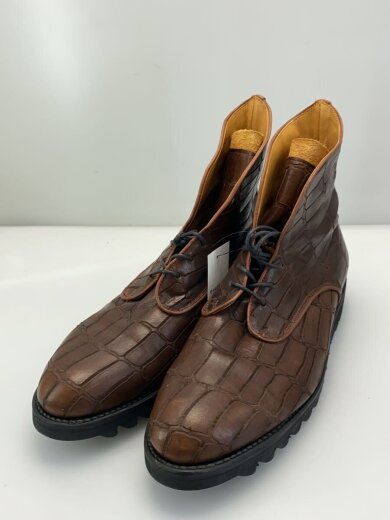 商品画像：型押しクロコ/レースアップブーツ/US8/BRW/レザー 2