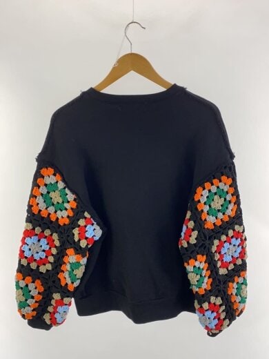 商品画像：CROCHET SLEEVE SWEAT /1/コットン/BLK/DC-AW24-MWK-CU-01 2