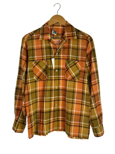 商品画像：開襟長袖シャツ/--/--/ORN/チェック 1