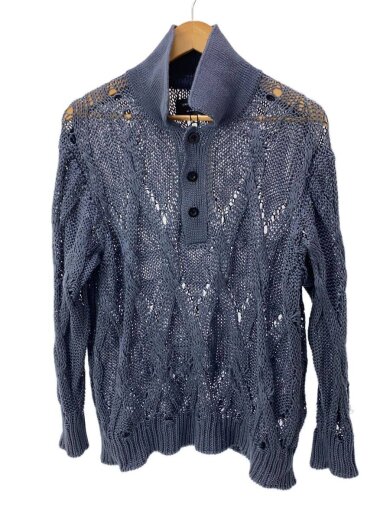 商品画像：メッシュケーブルニットポロ/ポロシャツ/1/コットン/BLU/無地/134330001 1