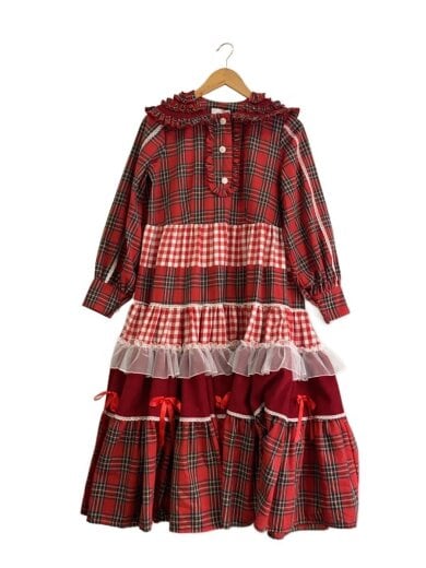 商品画像：SOS MEME CLUB/Plaid cute and sweet girl niche dress/M/ポリエステ// 1