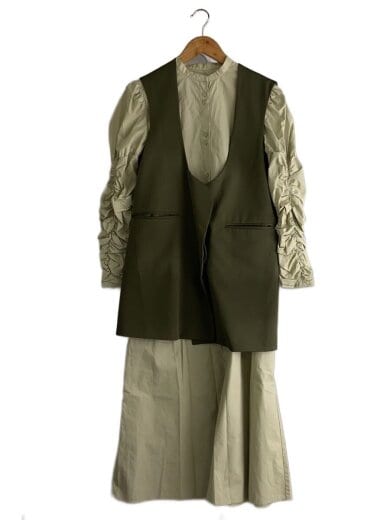 商品画像：CURVE LINE VEST SET SHIRT DRESS/長袖ワンピース/S/GRN/02220581010// 1