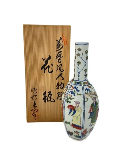 商品画像：六角形花瓶/古伊万里伝統図柄/染錦唐人物絵 1