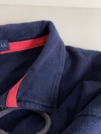 商品画像：90s/レースアップ/ナイガイ/長袖ポロシャツ/LL/コットン/ネイビー/ボーダー 5