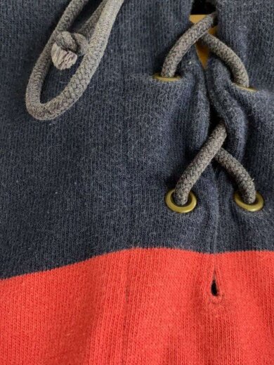 商品画像：90s/レースアップ/ナイガイ/長袖ポロシャツ/LL/コットン/ネイビー/ボーダー 6