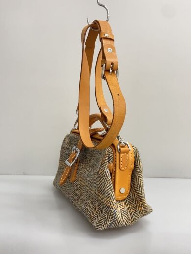 商品画像：TANGENT LINEAR/横型がま口ショルダーバッグ/ウール/ブラウン/ヘリンボーン 2