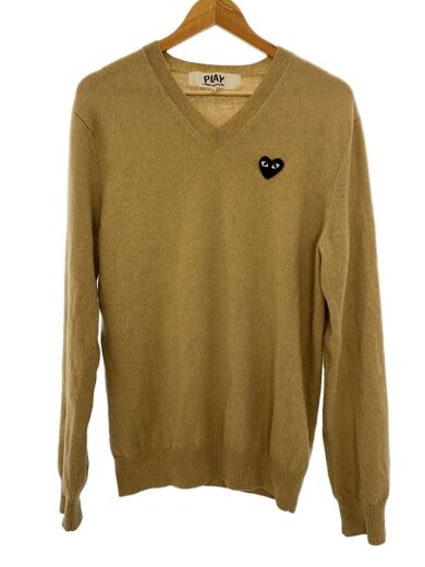 商品画像：ニットセーター/AZ-N018/ハートワッペン/Vネック/ベージュ/XL 1