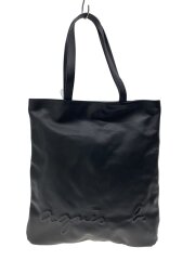 ロゴ型押しトートバッグ/レザー/BLK