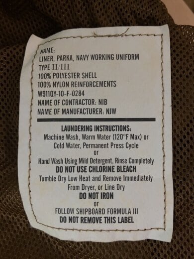 商品画像：LINER PARKA/フリースジャケット/L/ポリエステル/CML/8415-01-581-7012 4