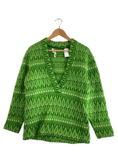 商品画像：ICELAND/80s/スウェーデン製/ニット・セーター(厚手)/L/ウール/グリーン/総柄 1