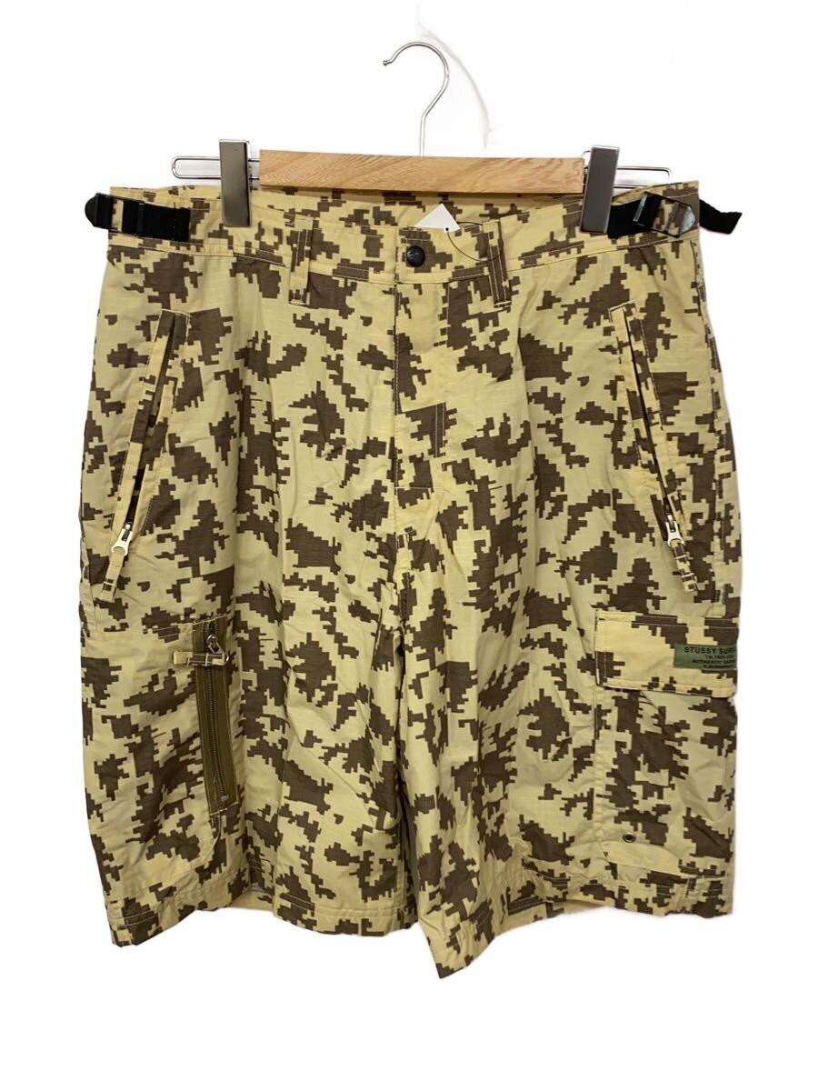 STUSSY / 90s/サイバーカモ柄/水陸両用/ショートパンツ/L/ナイロン/ベージュ/総柄/ステューシー