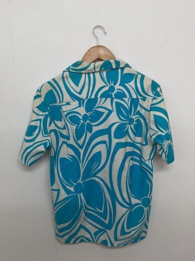 商品画像：70s頃/半袖シャツ/ブルー/総柄/ピケ/古銭ボタン 2