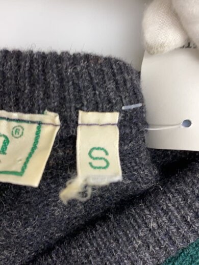 商品画像：ニット・セーター(厚手)/S/ウール/ブラック/90s頃/Vネック アーガイルニット 4