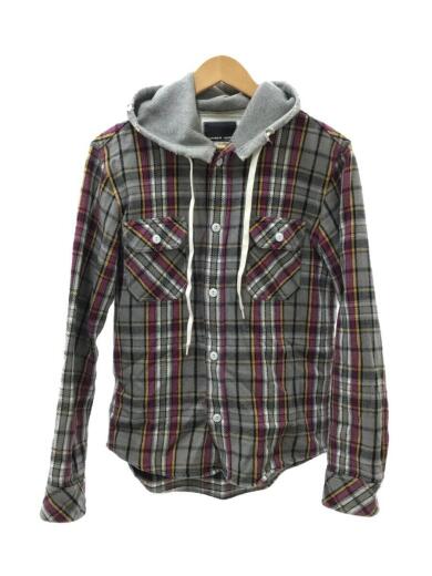 画像：NUMBER (N)INEフード付きネルシャツ/復刻/ダメージ加工/長袖シャツ/2/コットン/グレー/チェック1