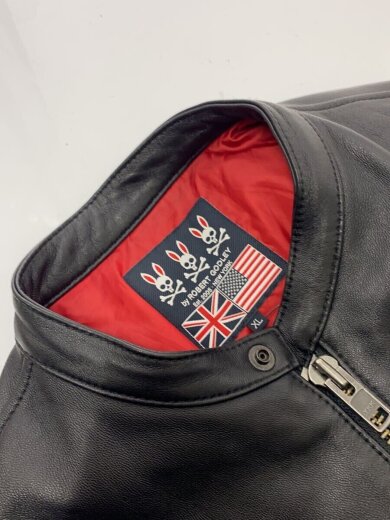 画像：Psycho Bunnyレザージャケット・ブルゾン/XL/羊革/BLK/無地/pb-cy-78629//7