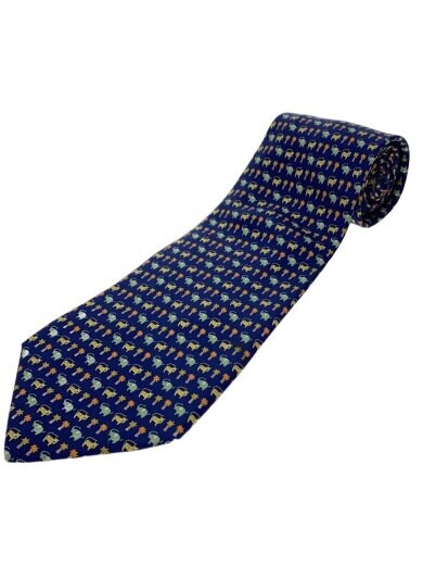 商品画像：ネクタイ/シルク/NVY/総柄/メンズ/動物 1
