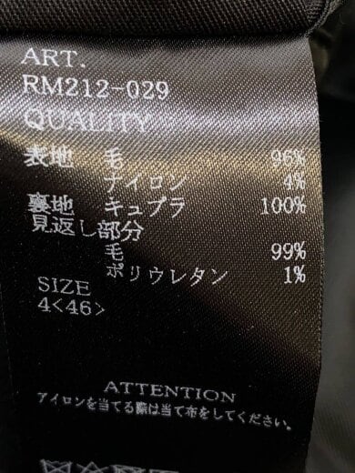 商品画像：コート/4/ウール/BLK/無地/RM212-029 4