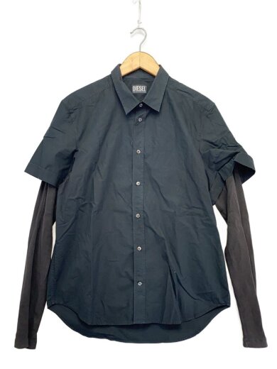 商品画像：長袖シャツ/M/コットン/BLK/リブカット袖付き 1