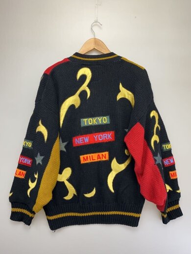 商品画像：カーディガン(厚手)/L/コットン/BLKxRED/総柄 2