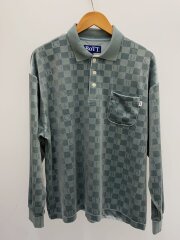 Checkerboard Velour Polo総柄ベロア長袖ポロシャツ/L/BLU