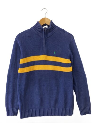 商品画像：ニット・セーター(厚手)/L/コットン/NVY/無地/ハーフジップ/ハイネック 1