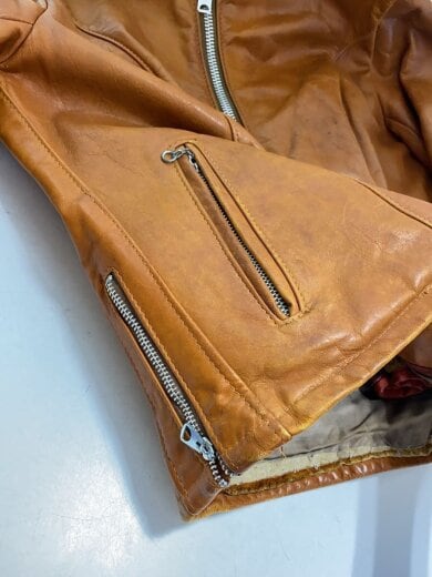 商品画像：80s/ライナー付/TALONジップ/シングルライダースジャケット/12/レザー/キャメル/無地 7