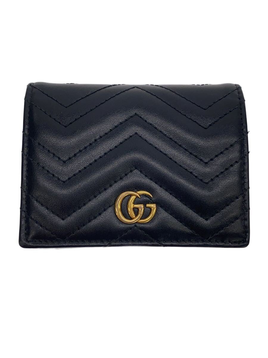 GUCCI / ダブルG カードケース (＆紙幣入れ付き）/レザー/BLK/無地/レディース