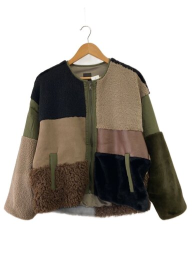 商品画像：パッチワークファージャケット/FREE/ポリエステル/BRW/600-3220013// 1