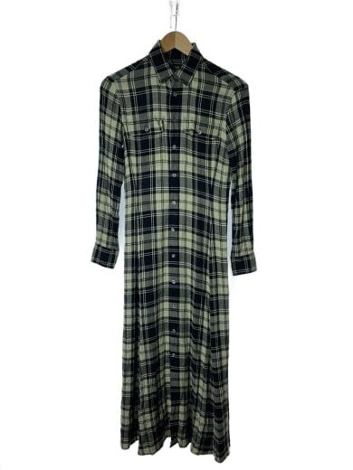 商品画像：長袖袖ワンピース/O/レーヨン/BLK/チェック 1