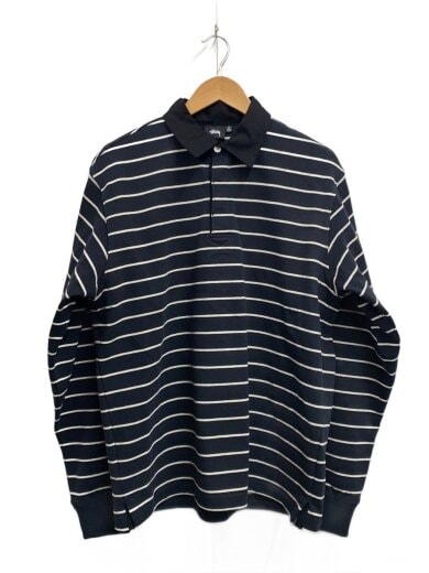 商品画像：STRPIED RUGBY　SHIRT/長袖シャツ/M/コットン/BLK/ボーダー/1140372 1