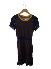 メッシュ/切り替え/半袖ワンピース/38/シルク/BRW