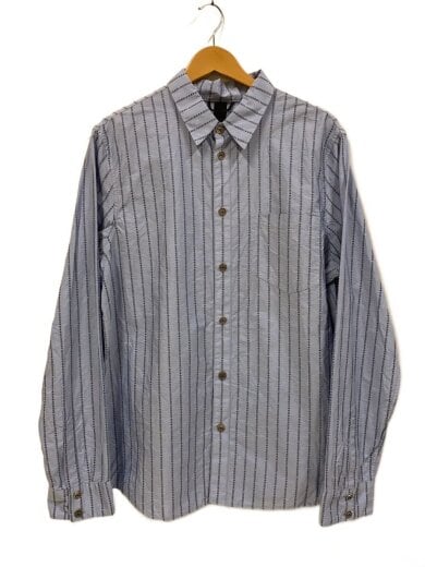 商品画像：総柄ストライプシャツ/長袖Tシャツ/XL/コットン/BLU/ストライプ 1