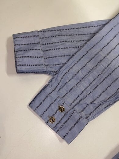 商品画像：総柄ストライプシャツ/長袖Tシャツ/XL/コットン/BLU/ストライプ 7