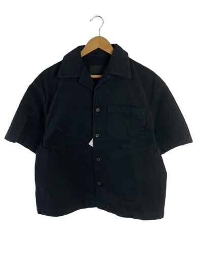 画像：PRADA21AW/ドリルシャツ無地バックトライアングルロゴシャツ/S/コットン/ブラック/GEC0681