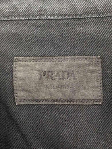 画像：PRADA21AW/ドリルシャツ無地バックトライアングルロゴシャツ/S/コットン/ブラック/GEC0683